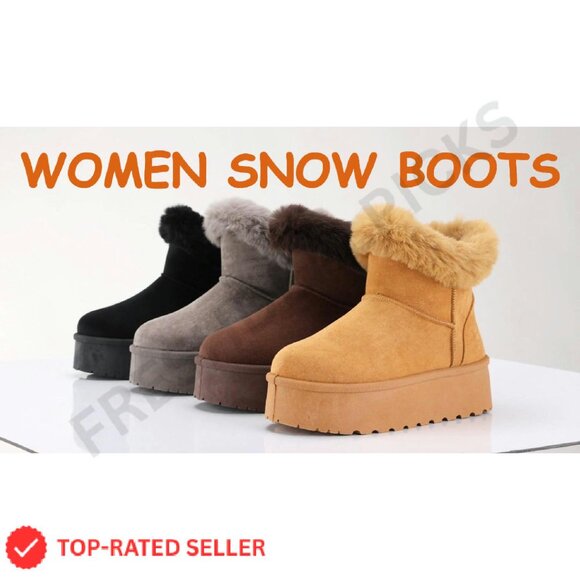 Suede Fur Lined Platform Snow Boots Waterproof Anti-Slip Winter Ankle Boots - Picture 8 of 8